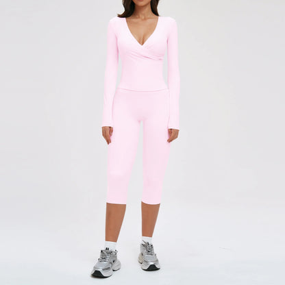 2PCS Yoga Set Women's Gym Clothes Sports Outfits Women Sportswear Fitness Suits Workout Long Sleeved Flared Pants Tracksuit