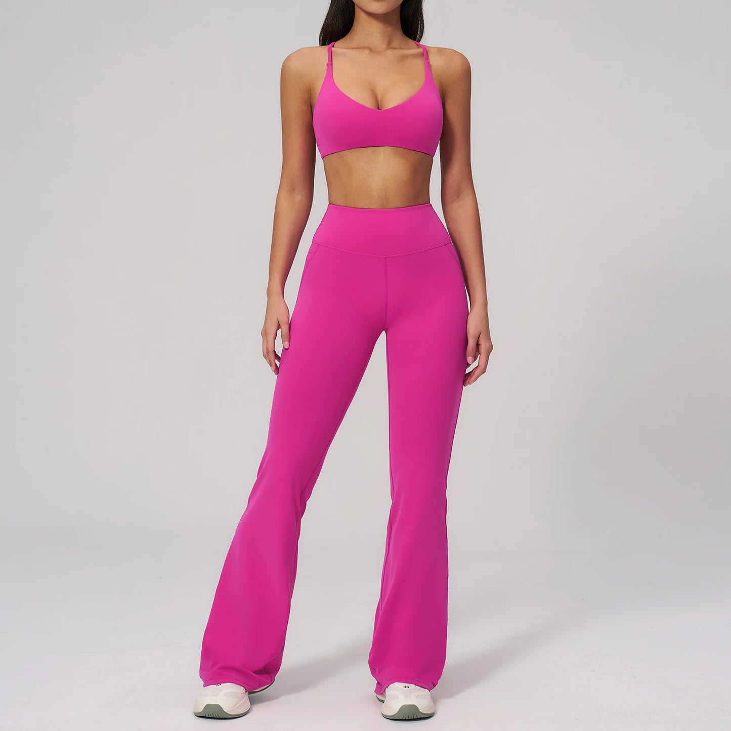 2PCS Flared Pants Yoga Set Women's Tracksuits Gym Fitness Outfits Sports Sets Female Shockproof Sports Bra Yoga Workout Clothes