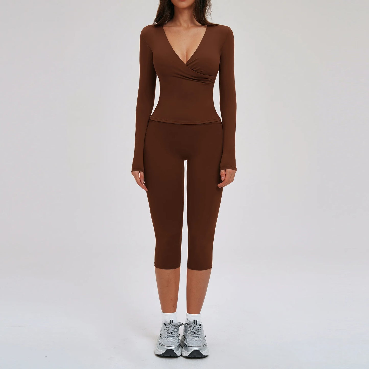 2PCS Yoga Set Women's Gym Clothes Sports Outfits Women Sportswear Fitness Suits Workout Long Sleeved Flared Pants Tracksuit