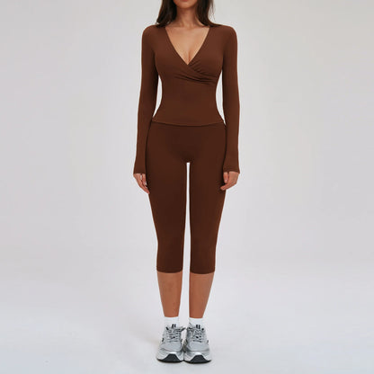 2PCS Yoga Set Women's Gym Clothes Sports Outfits Women Sportswear Fitness Suits Workout Long Sleeved Flared Pants Tracksuit
