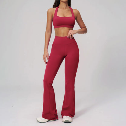 2PCS Flared Pants Yoga Set Women's Tracksuits Gym Fitness Outfits Sports Sets Female Shockproof Sports Bra Yoga Workout Clothes