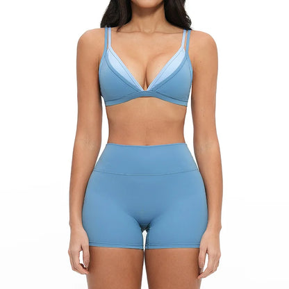 2PCS Yoga Suit Women Tracksuit Sports Bra High Waist Leggings Shorts Outfits Gym Set Fitness Shorts Workout Clothes Sportswear