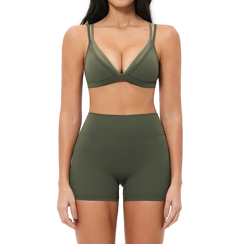 2PCS Yoga Suit Women Tracksuit Sports Bra High Waist Leggings Shorts Outfits Gym Set Fitness Shorts Workout Clothes Sportswear