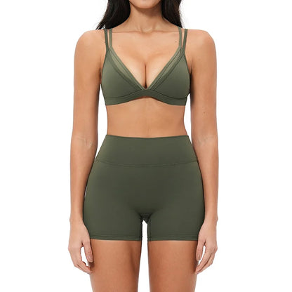 2PCS Yoga Suit Women Tracksuit Sports Bra High Waist Leggings Shorts Outfits Gym Set Fitness Shorts Workout Clothes Sportswear