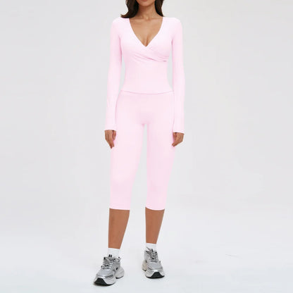 2PCS Yoga Set Women's Gym Clothes Sports Outfits Women Sportswear Fitness Suits Workout Long Sleeved Flared Pants Tracksuit