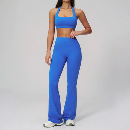 2PCS Flared Pants Yoga Set Women's Tracksuits Gym Fitness Outfits Sports Sets Female Shockproof Sports Bra Yoga Workout Clothes