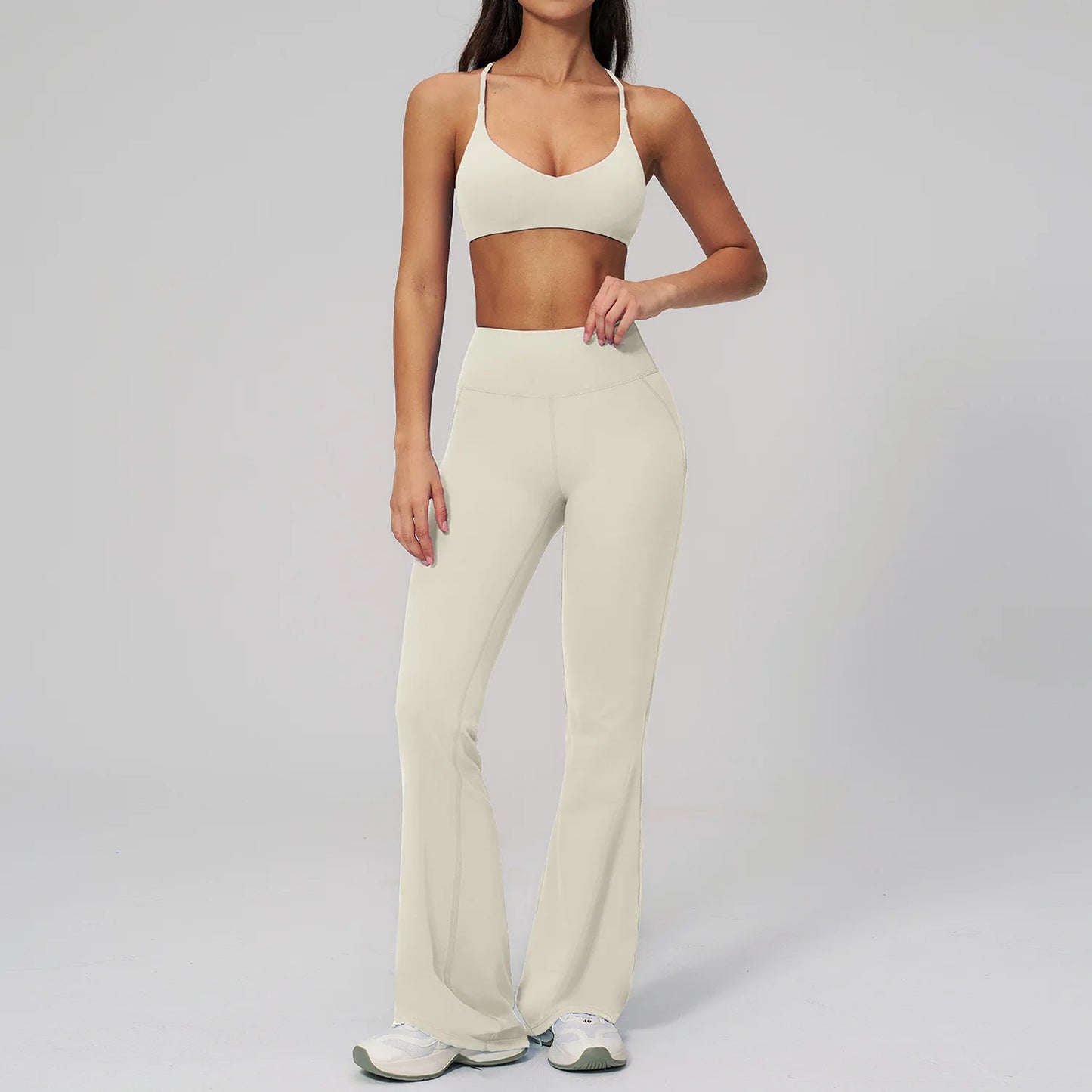2PCS Flared Pants Yoga Set Women's Tracksuits Gym Fitness Outfits Sports Sets Female Shockproof Sports Bra Yoga Workout Clothes