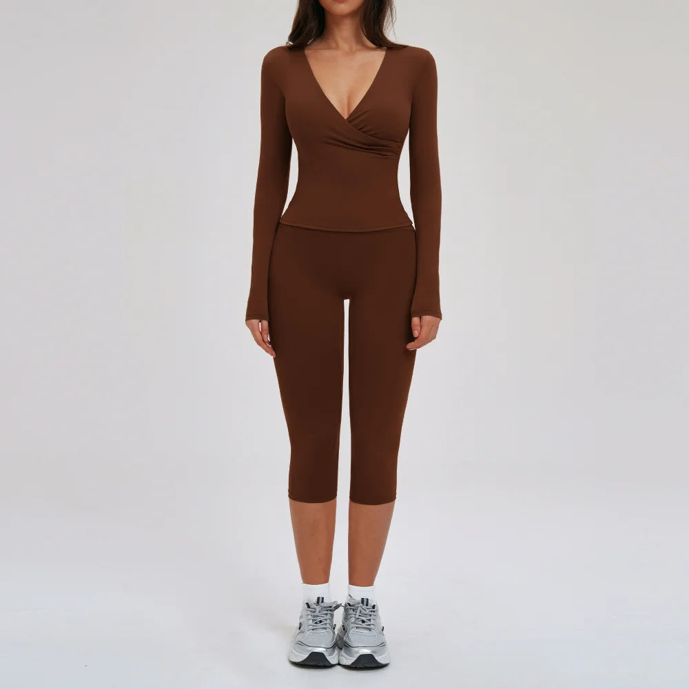 2PCS Yoga Set Women's Gym Clothes Sports Outfits Women Sportswear Fitness Suits Workout Long Sleeved Flared Pants Tracksuit