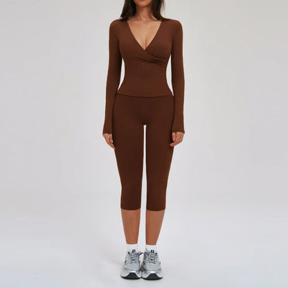 2PCS Yoga Set Women's Gym Clothes Sports Outfits Women Sportswear Fitness Suits Workout Long Sleeved Flared Pants Tracksuit