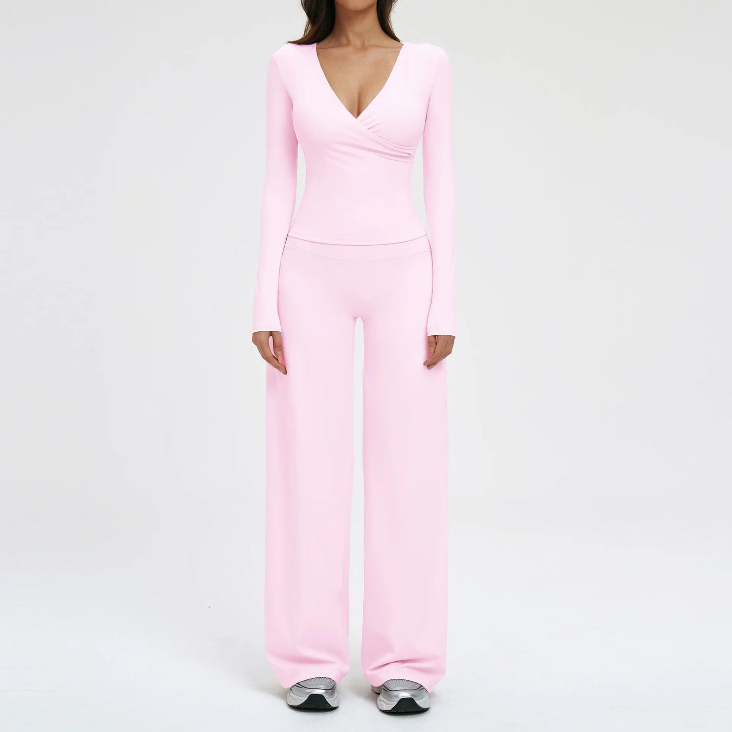 2PCS Yoga Set Women's Gym Clothes Sports Outfits Women Sportswear Fitness Suits Workout Long Sleeved Flared Pants Tracksuit