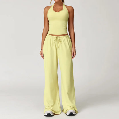 Conjunto de gimnasio amarillo para Yoga, ropa de 2 piezas para mujer, trajes de entrenamiento, ropa deportiva para Fitness,