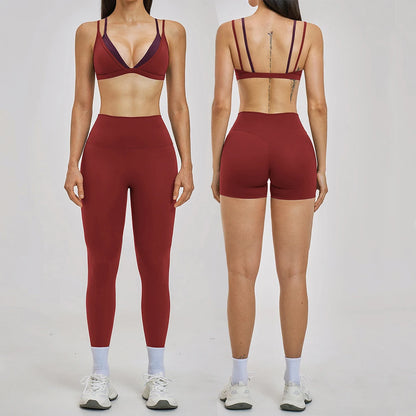 2PCS Yoga Suit Women Tracksuit Sports Bra High Waist Leggings Shorts Outfits Gym Set Fitness Shorts Workout Clothes Sportswear
