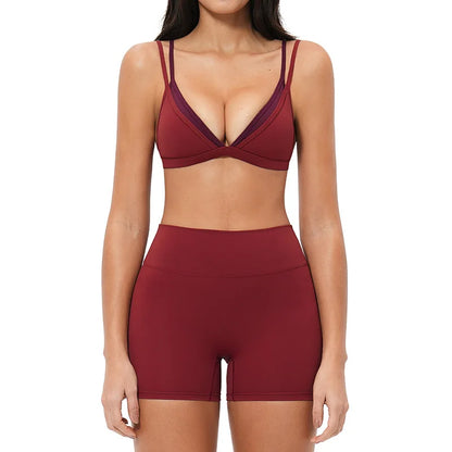 2PCS Yoga Suit Women Tracksuit Sports Bra High Waist Leggings Shorts Outfits Gym Set Fitness Shorts Workout Clothes Sportswear