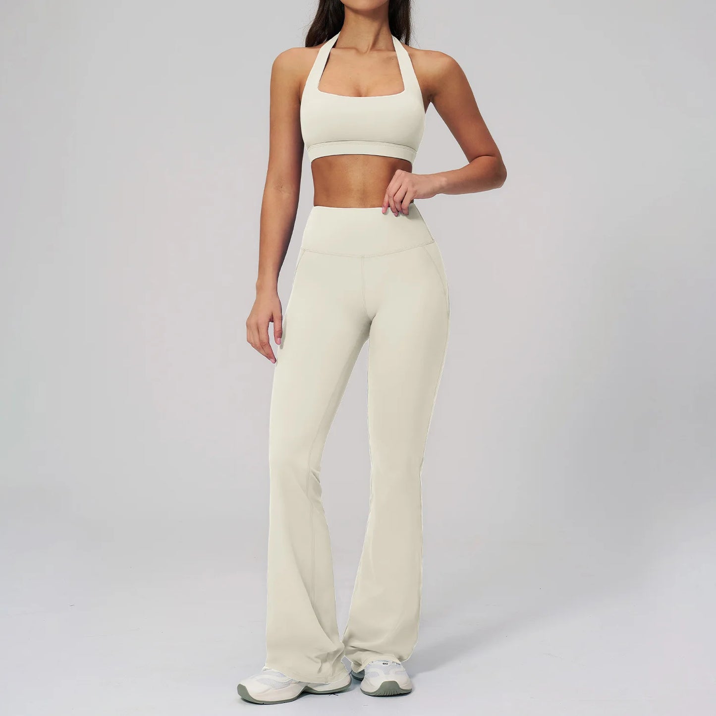2PCS Flared Pants Yoga Set Women's Tracksuits Gym Fitness Outfits Sports Sets Female Shockproof Sports Bra Yoga Workout Clothes