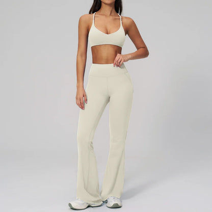 2PCS Flared Pants Yoga Set Women's Tracksuits Gym Fitness Outfits Sports Sets Female Shockproof Sports Bra Yoga Workout Clothes