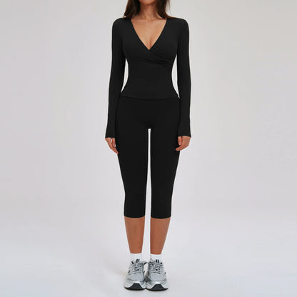 2PCS Yoga Set Women's Gym Clothes Sports Outfits Women Sportswear Fitness Suits Workout Long Sleeved Flared Pants Tracksuit