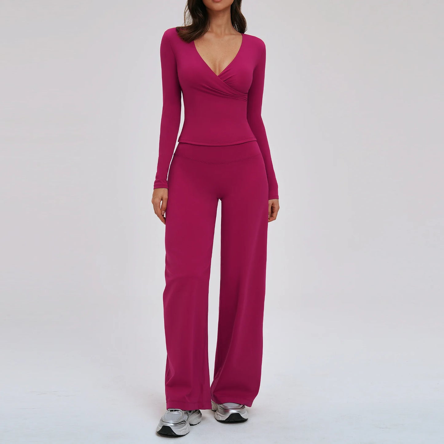 2PCS Yoga Set Women's Gym Clothes Sports Outfits Women Sportswear Fitness Suits Workout Long Sleeved Flared Pants Tracksuit