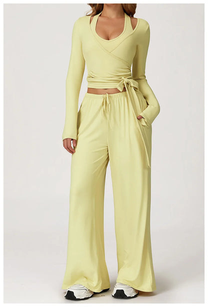 Conjunto de gimnasio amarillo para Yoga, ropa de 2 piezas para mujer, trajes de entrenamiento, ropa deportiva para Fitness,