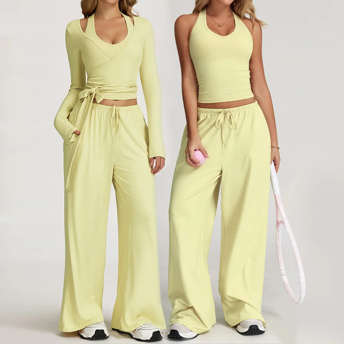 Conjunto de gimnasio amarillo para Yoga, ropa de 2 piezas para mujer, trajes de entrenamiento, ropa deportiva para Fitness,