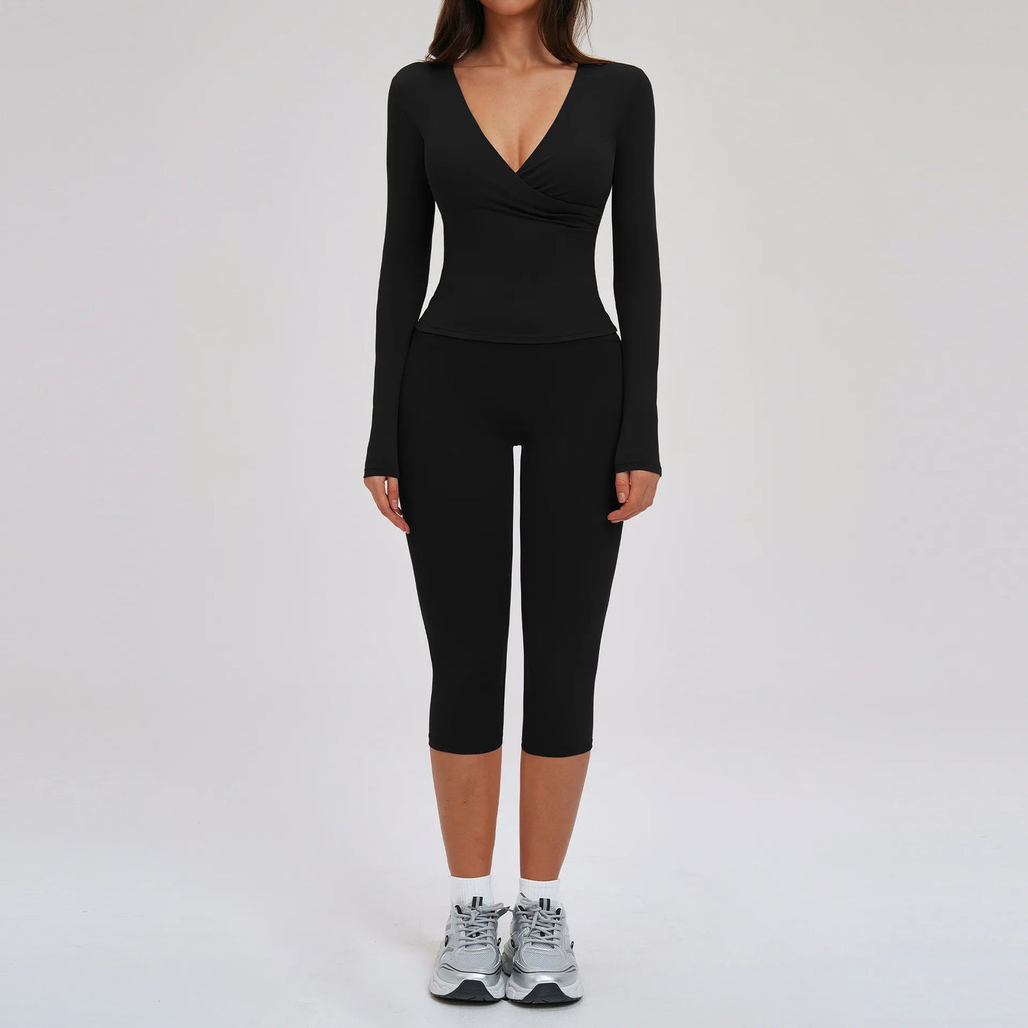 2PCS Yoga Set Women's Gym Clothes Sports Outfits Women Sportswear Fitness Suits Workout Long Sleeved Flared Pants Tracksuit