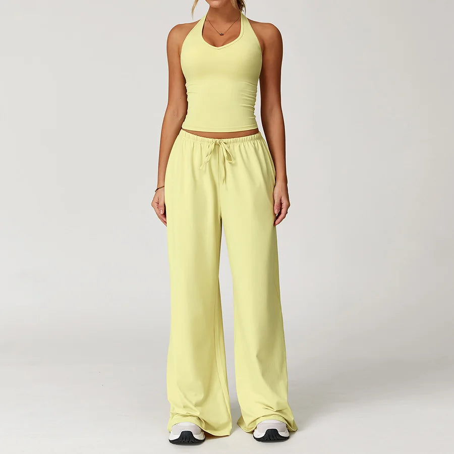 Conjunto de gimnasio amarillo para Yoga, ropa de 2 piezas para mujer, trajes de entrenamiento, ropa deportiva para Fitness,
