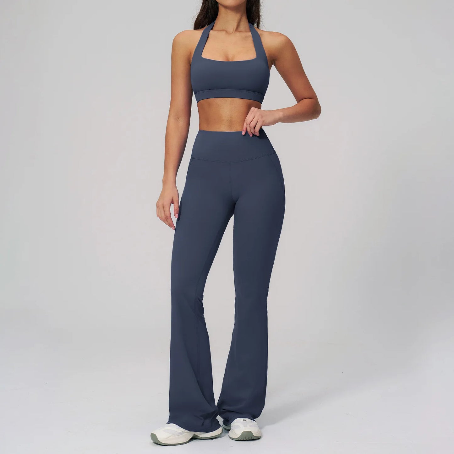 2PCS Flared Pants Yoga Set Women's Tracksuits Gym Fitness Outfits Sports Sets Female Shockproof Sports Bra Yoga Workout Clothes