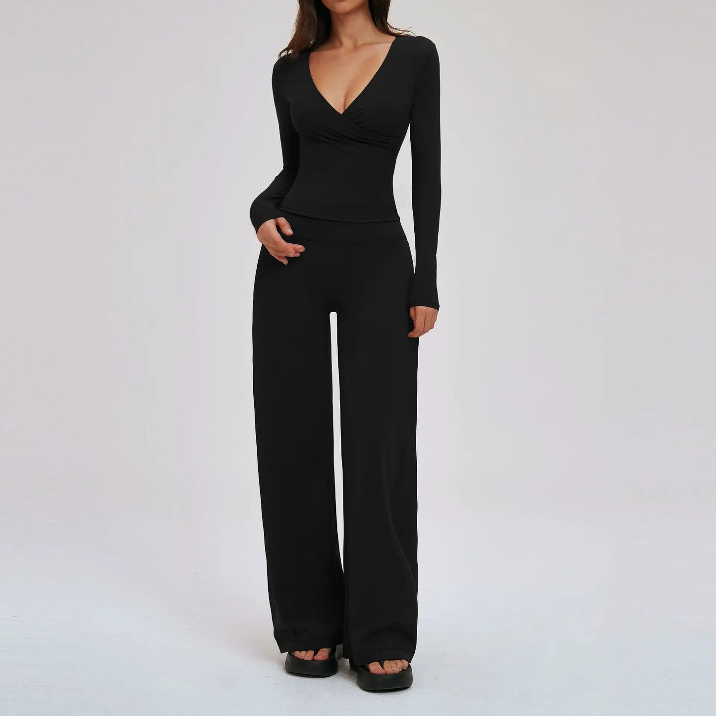 2PCS Yoga Set Women's Gym Clothes Sports Outfits Women Sportswear Fitness Suits Workout Long Sleeved Flared Pants Tracksuit