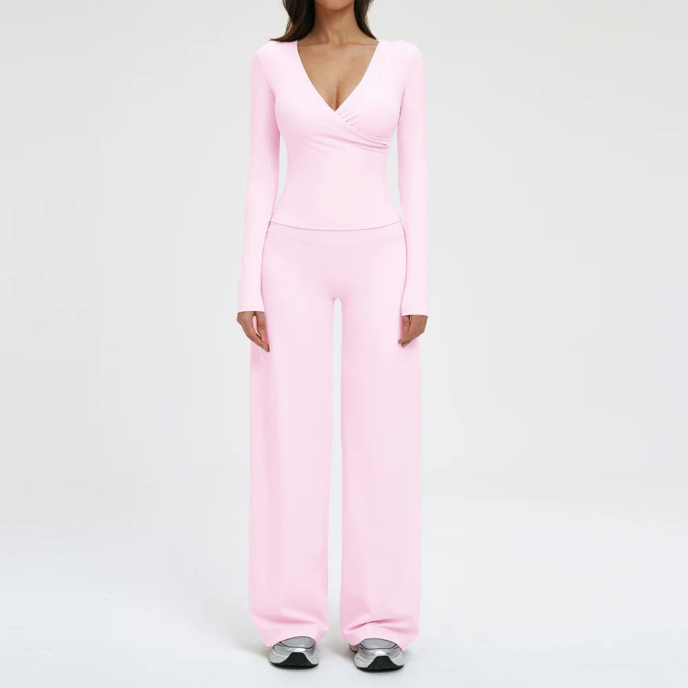 2PCS Yoga Set Women's Gym Clothes Sports Outfits Women Sportswear Fitness Suits Workout Long Sleeved Flared Pants Tracksuit