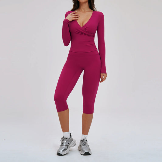 2PCS Yoga Set Women's Gym Clothes Sports Outfits Women Sportswear Fitness Suits Workout Long Sleeved Flared Pants Tracksuit