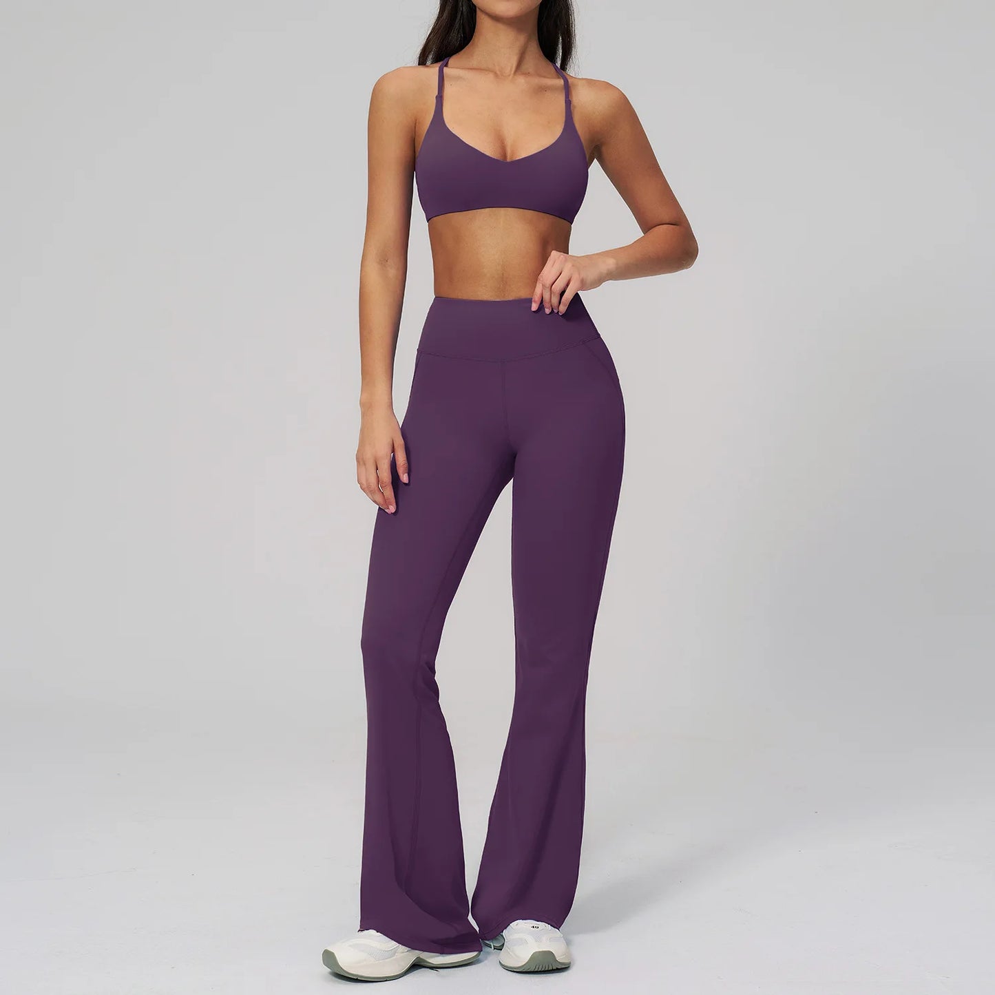 2PCS Flared Pants Yoga Set Women's Tracksuits Gym Fitness Outfits Sports Sets Female Shockproof Sports Bra Yoga Workout Clothes