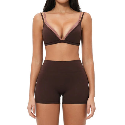 2PCS Yoga Suit Women Tracksuit Sports Bra High Waist Leggings Shorts Outfits Gym Set Fitness Shorts Workout Clothes Sportswear